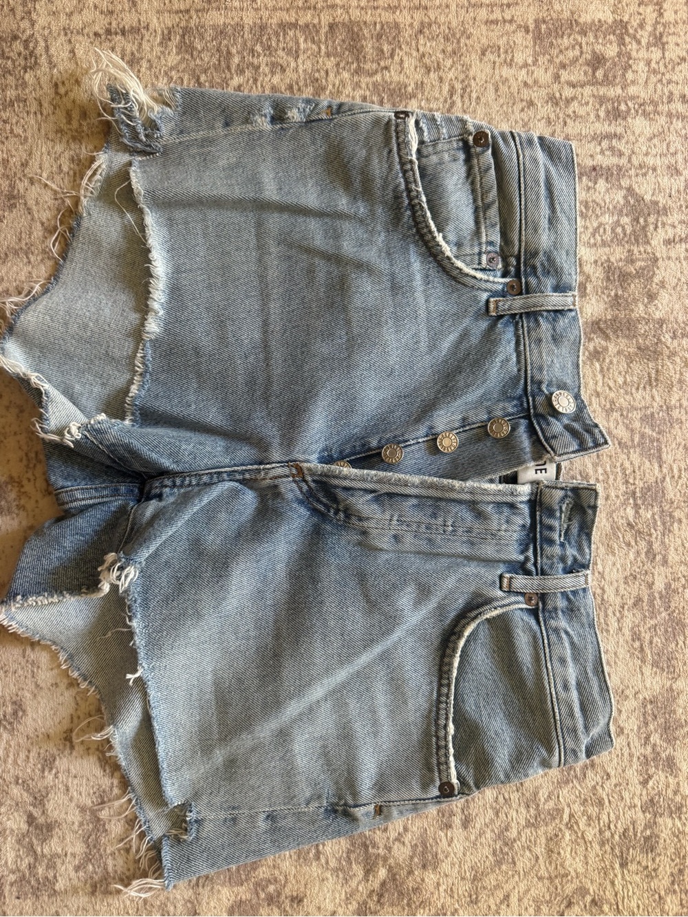 Agolde Parker Short Light Blue Frayed Hem Button-Fly Denim Shorts